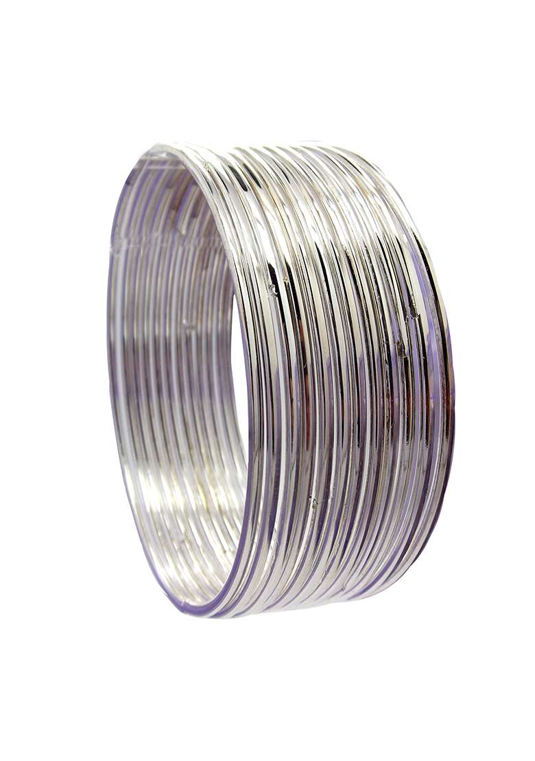 Silver Plated Oxidised Plain Bangle Set - Indya