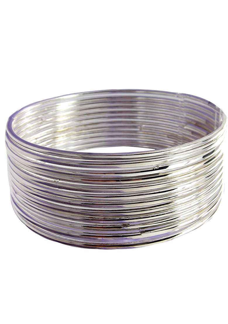 Silver Plated Oxidised Plain Bangle Set - Indya