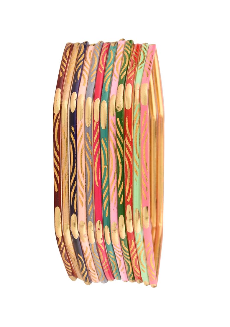 Gold Plated Multicolor Hexagon Shaped Bangles