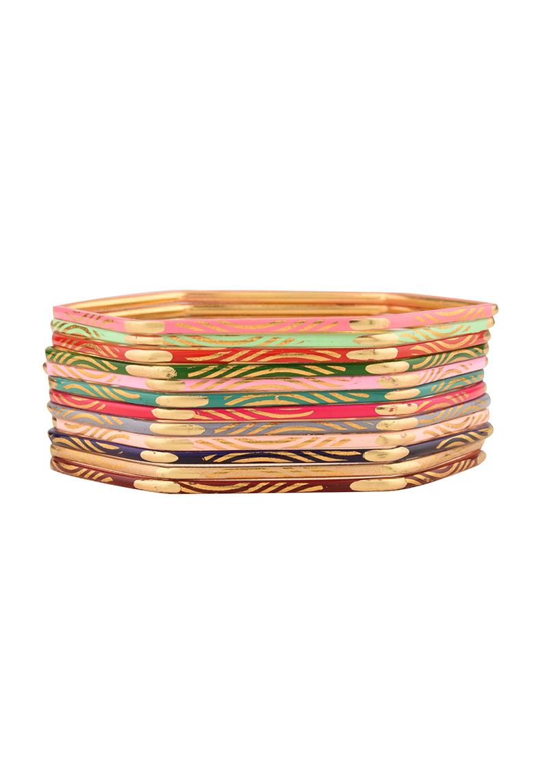 Gold Plated Multicolor Hexagon Shaped Bangles