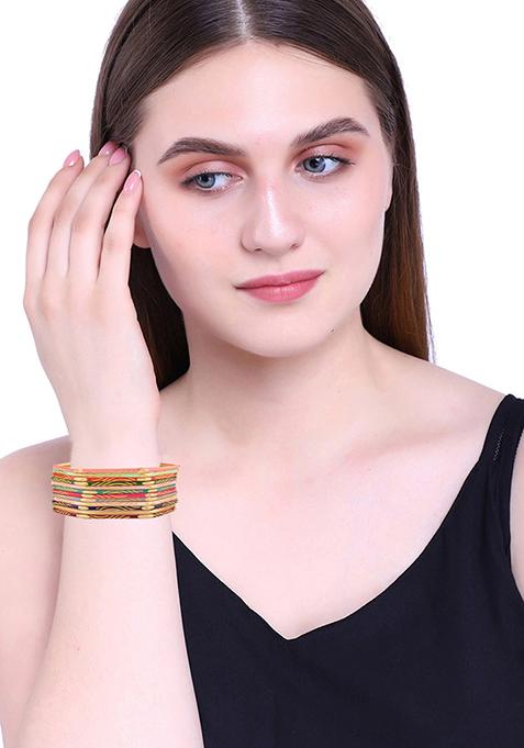 Gold Plated Multicolor Hexagon Shaped Bangles