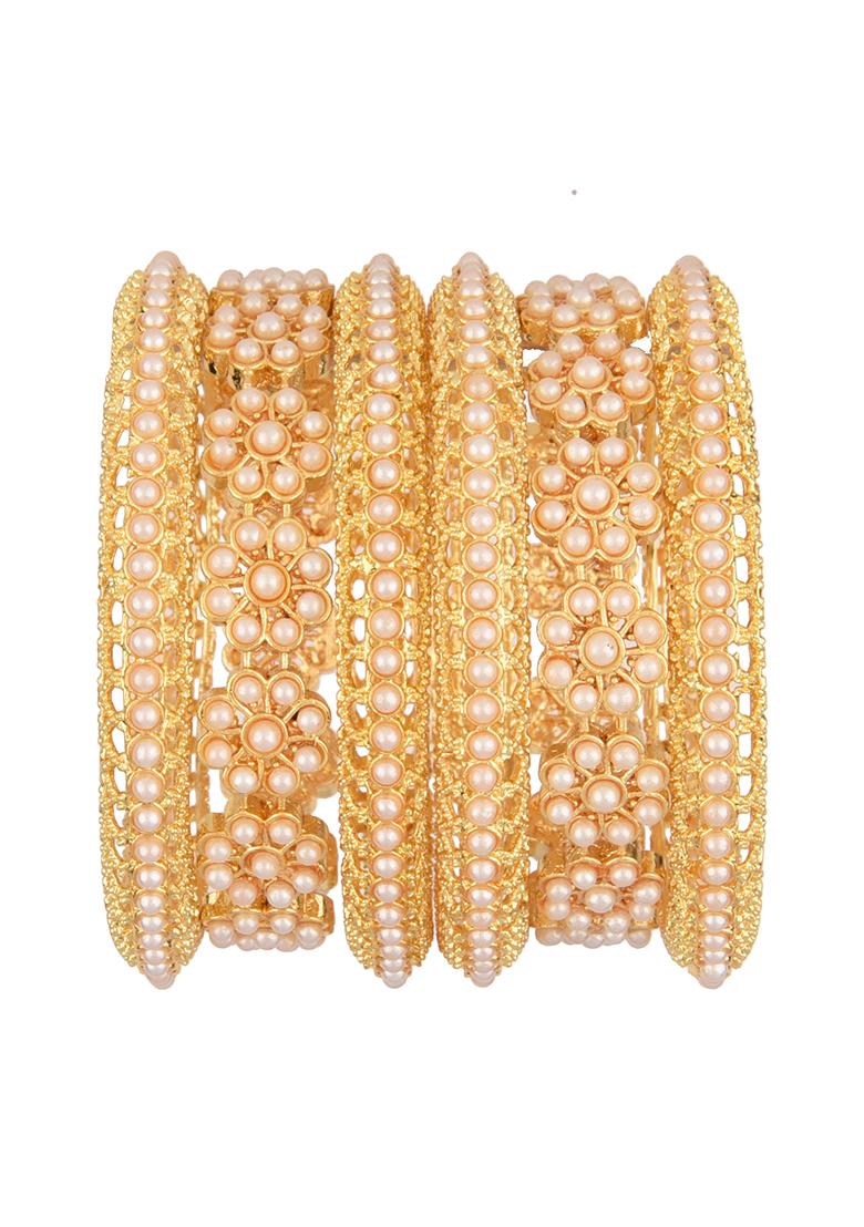 Gold Plated Pearl Bangles - Indya