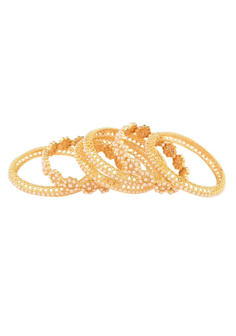 Gold Plated Pearl Bangles - Indya
