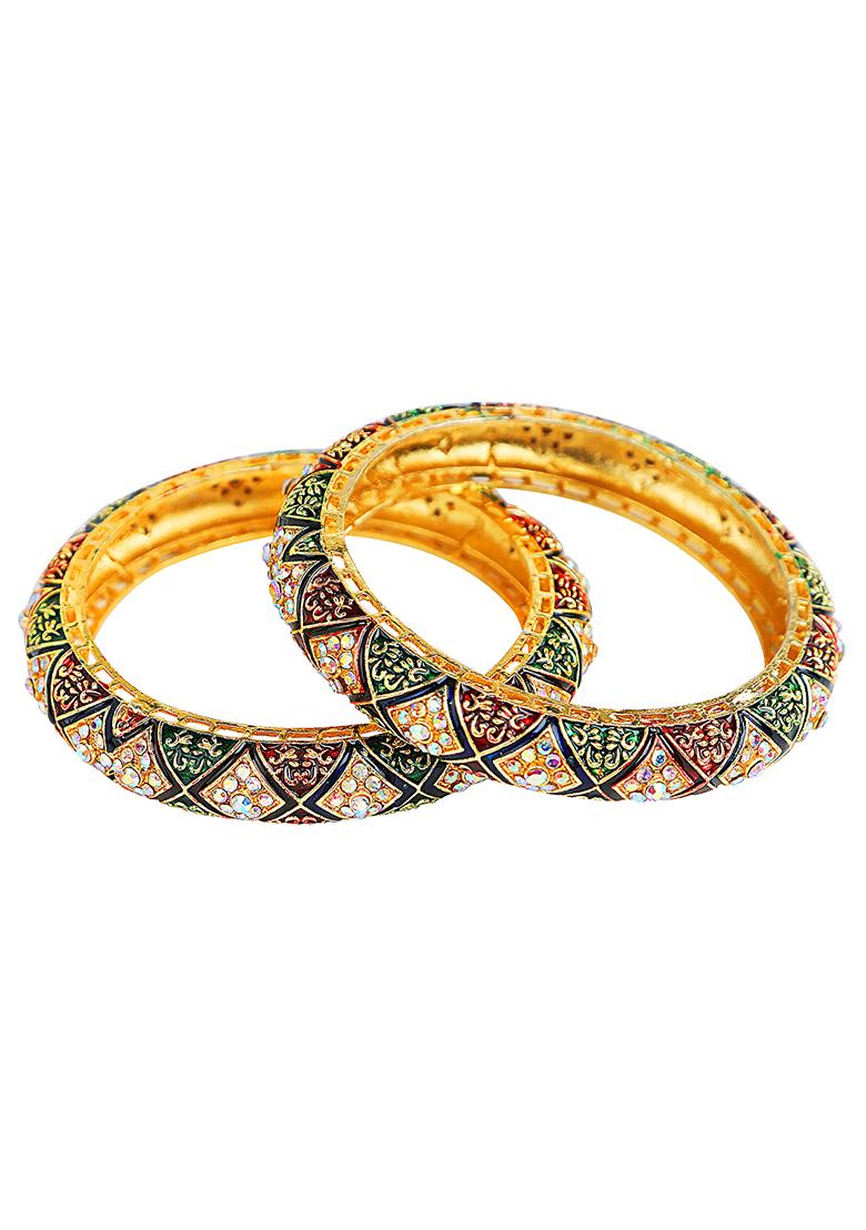 Gold Plated Meenakari Cz Stone Kada Bangles