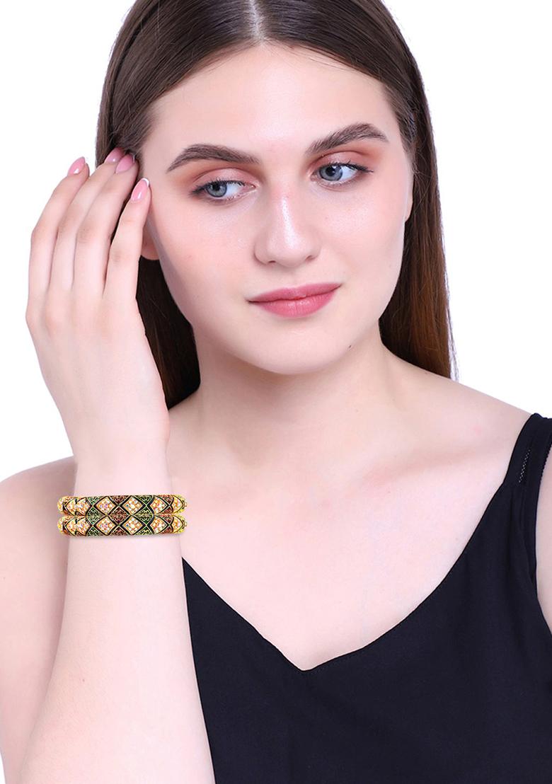 Gold Plated Meenakari Cz Stone Kada Bangles