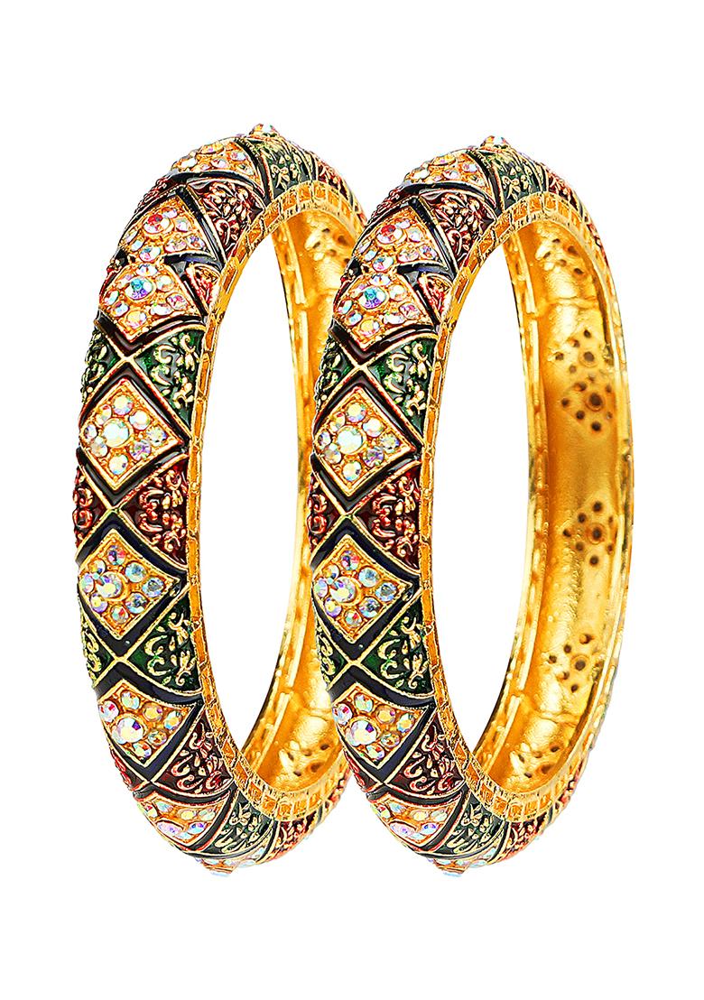 Gold Plated Meenakari Cz Stone Kada Bangles