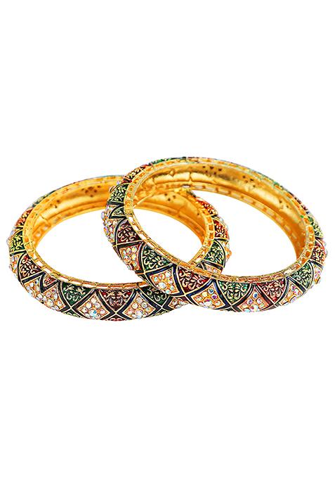 Gold Plated Meenakari Cz Stone Kada Bangles