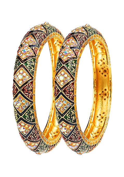 Gold Plated Meenakari Cz Stone Kada Bangles