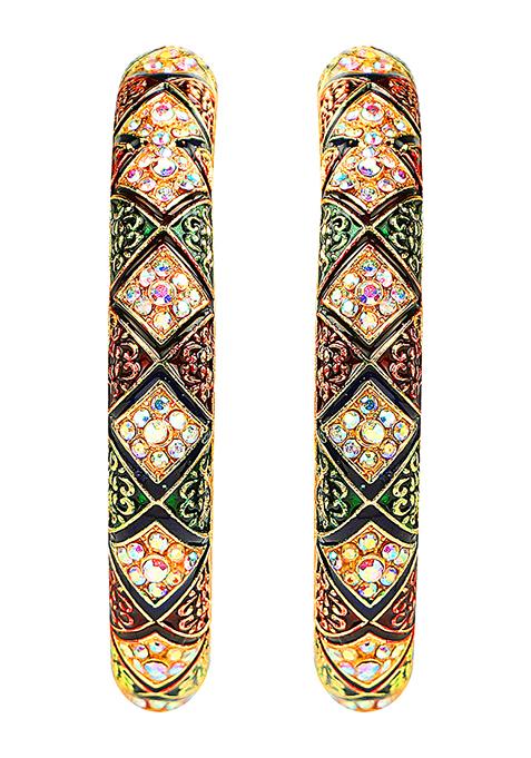 Gold Plated Meenakari Cz Stone Kada Bangles