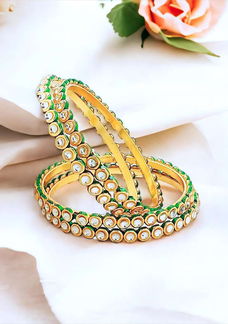 Gold Plated Kundan Bangles - Indya