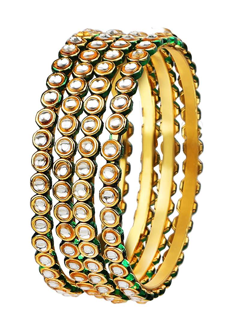 Gold Plated Kundan Bangles - Indya
