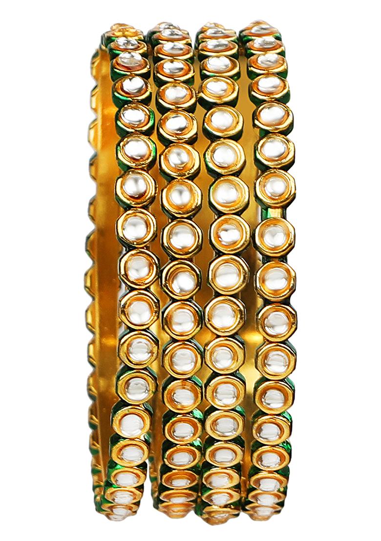 Gold Plated Kundan Bangles - Indya