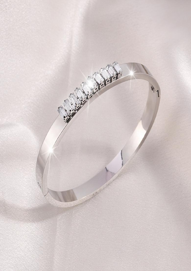 Silver Plated Zircon Bangle Bracelet