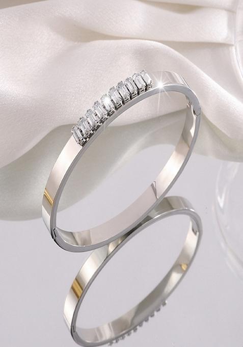 Silver Plated Zircon Bangle Bracelet