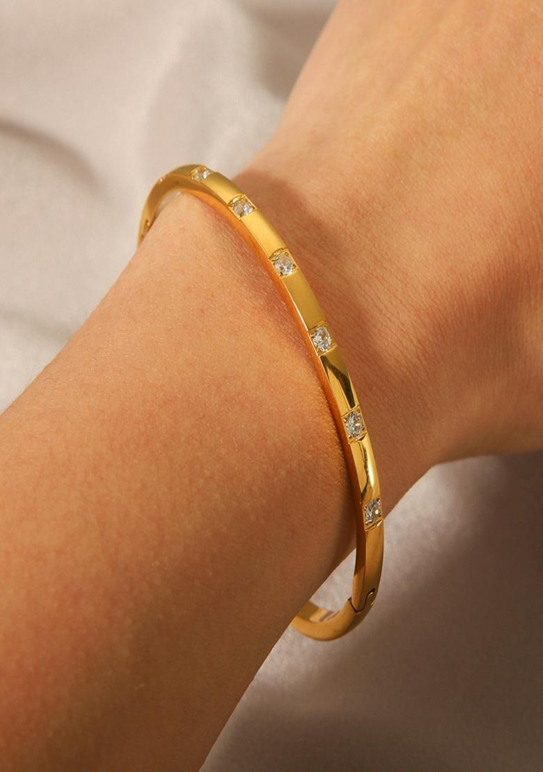 Gold Plated Square Zircon Bangle Bracelet