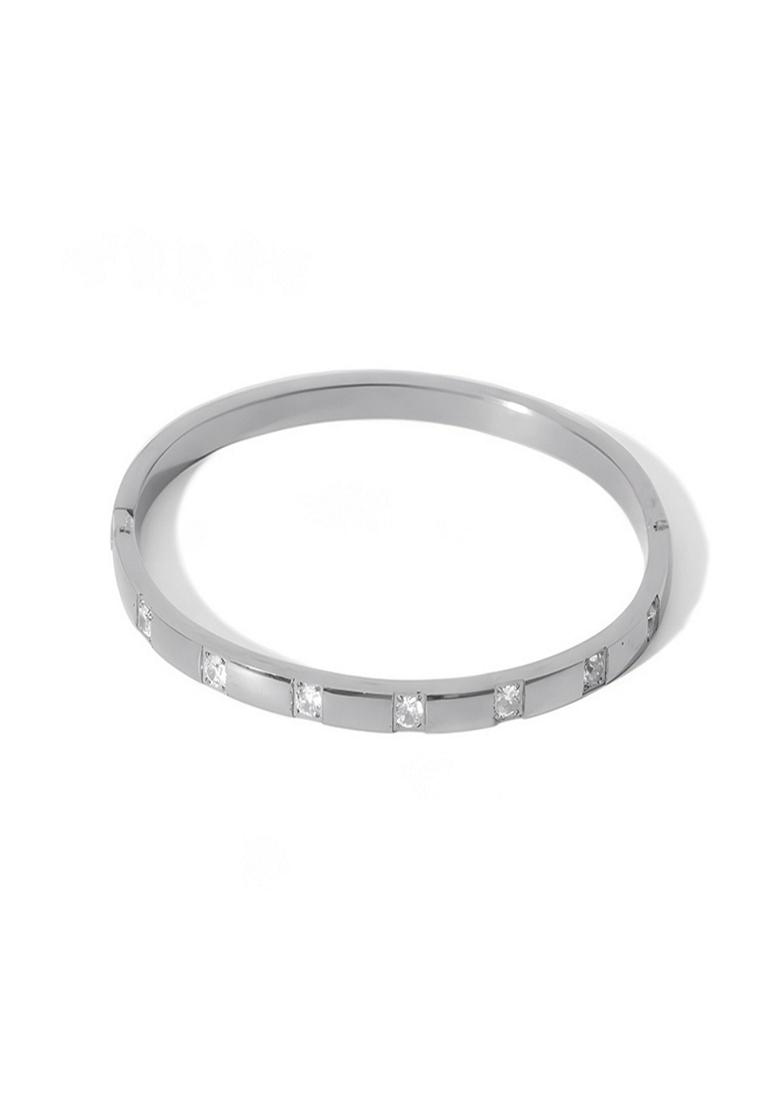 Silver Plated Square Zircon Bangle Bracelet