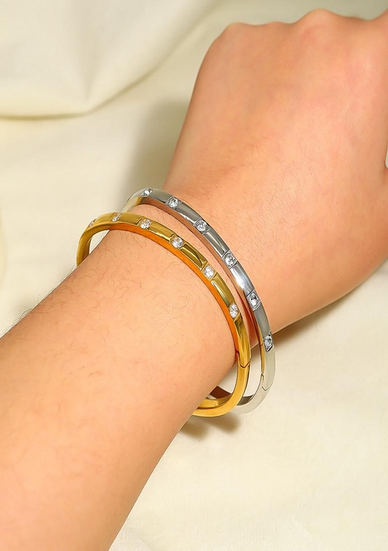 Silver Plated Square Zircon Bangle Bracelet