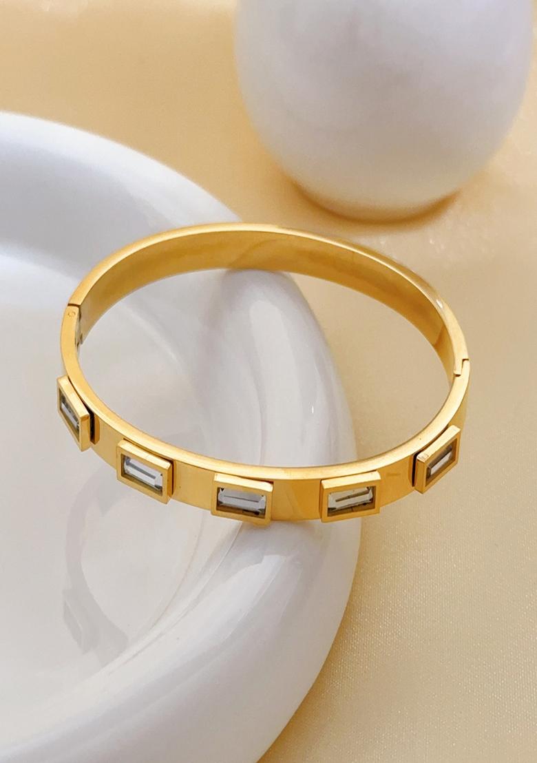 Gold Platedrectangle Zircon Bangle Bracelet