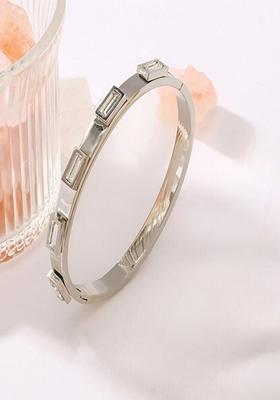Silver Platedrectangle Zircon Bangle Bracelet