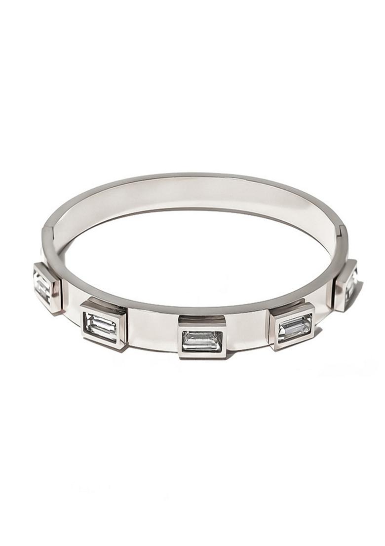 Silver Platedrectangle Zircon Bangle Bracelet