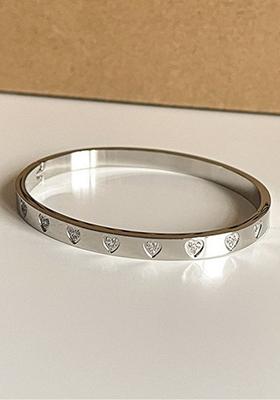 Silver Plated Heart Zircon Bangle Bracelet