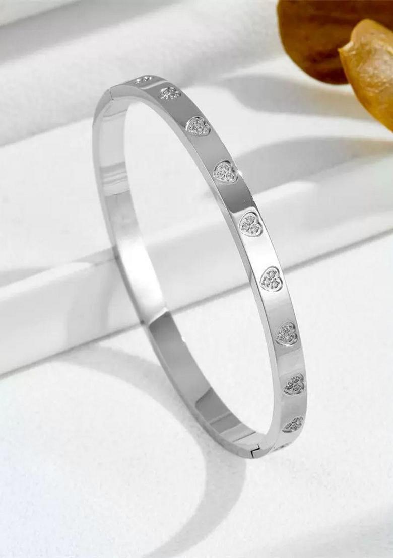 Silver Plated Heart Zircon Bangle Bracelet