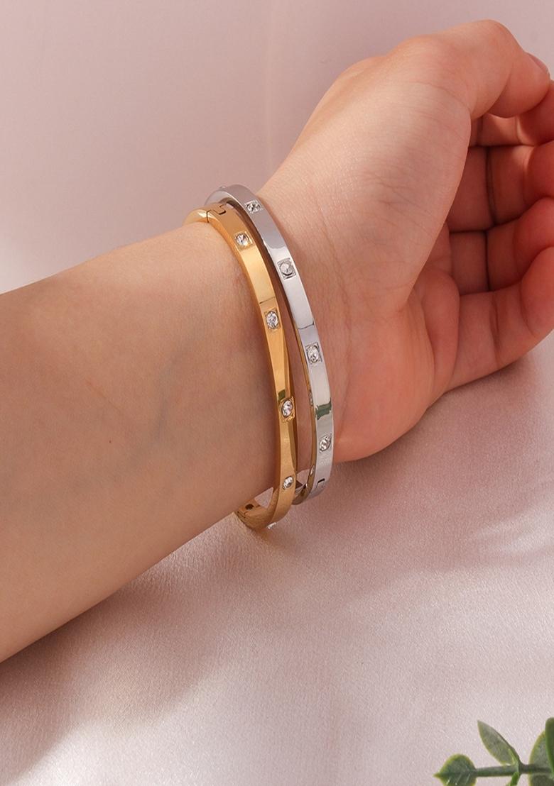 Gold Plated Square Zircon Bangle Bracelet