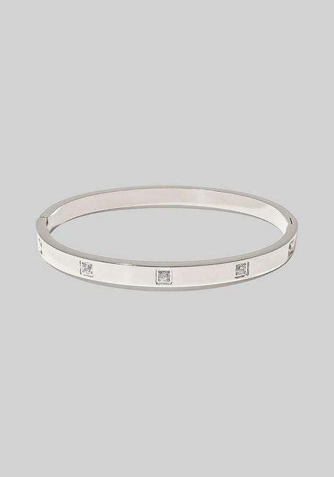 Silver Plated Square Zircon Bangle Bracelet