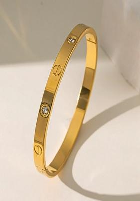 Gold Plated Screw And Zircon Bangle Bracelet
