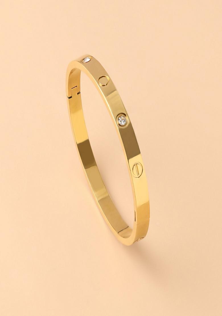 Gold Plated Screw And Zircon Bangle Bracelet