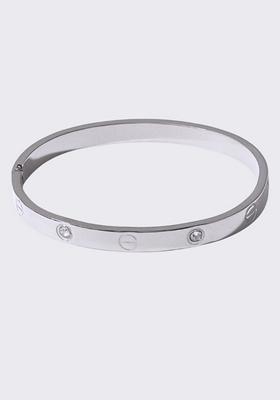 Silver Platedscrew Zircon Bangle Bracelet