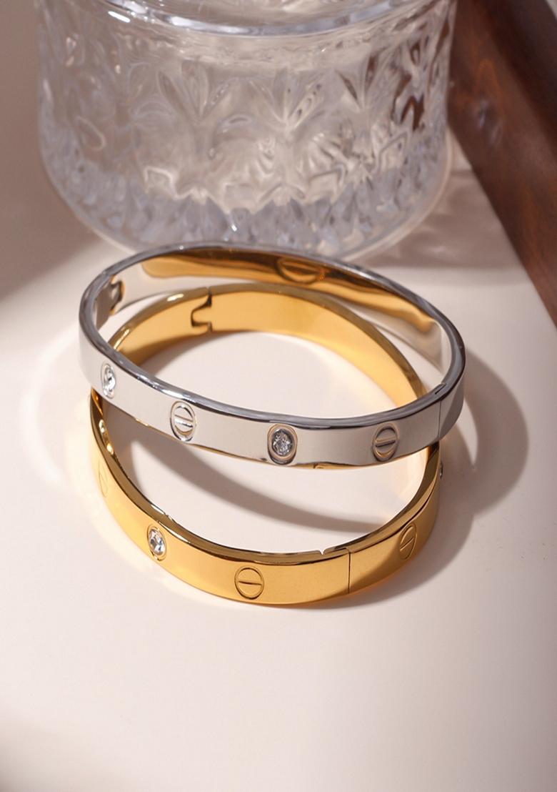 Silver Platedscrew Zircon Bangle Bracelet