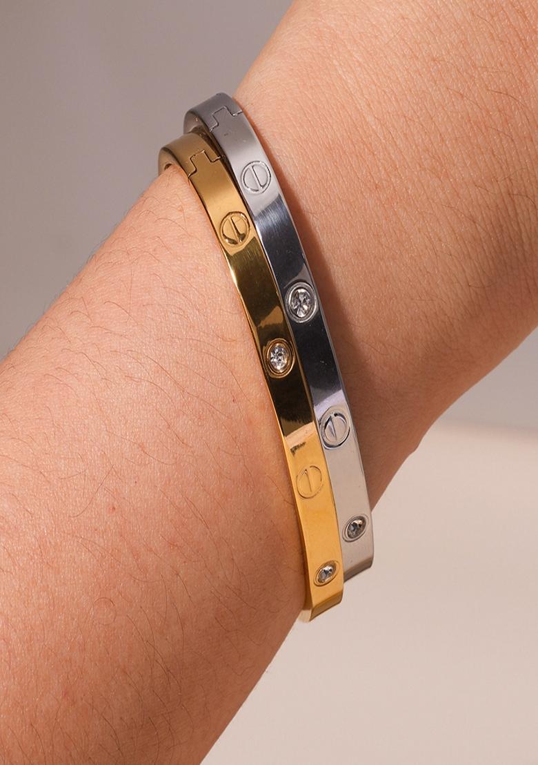 Silver Platedscrew Zircon Bangle Bracelet