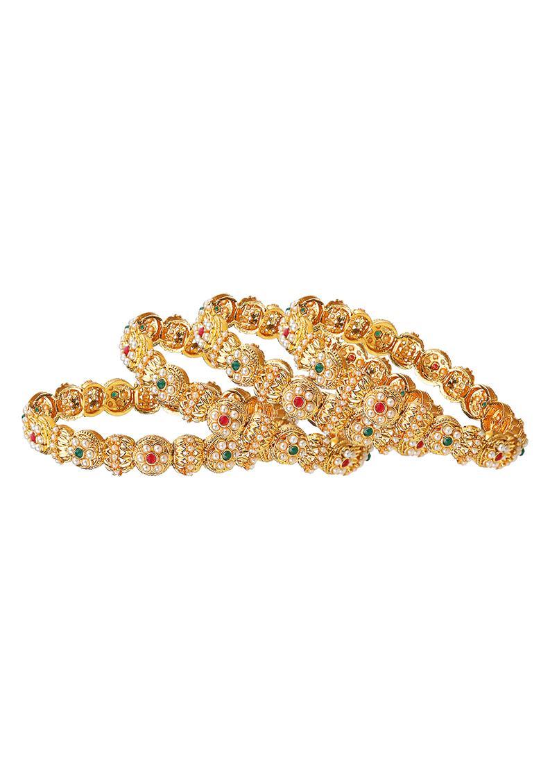 Gold Plated Floral Pearl Bangles