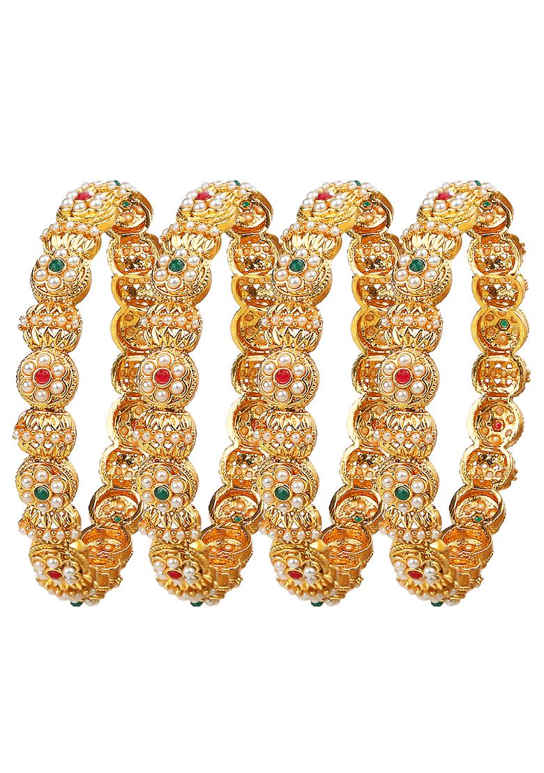 Gold Plated Floral Pearl Bangles
