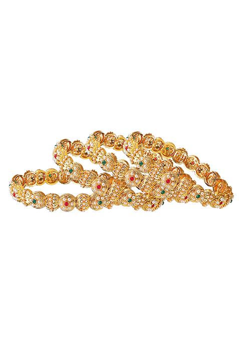 Gold Plated Floral Pearl Bangles