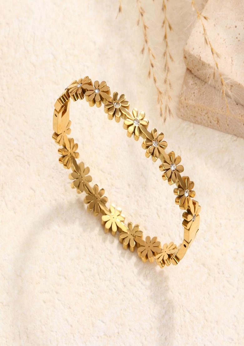 Gold Plated Floral Bangle Bracelet