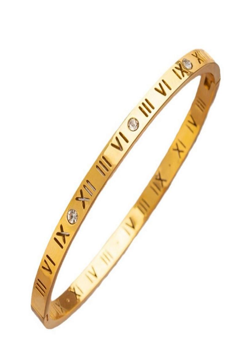 Gold Platedroman Numeral Bangle Bracelet