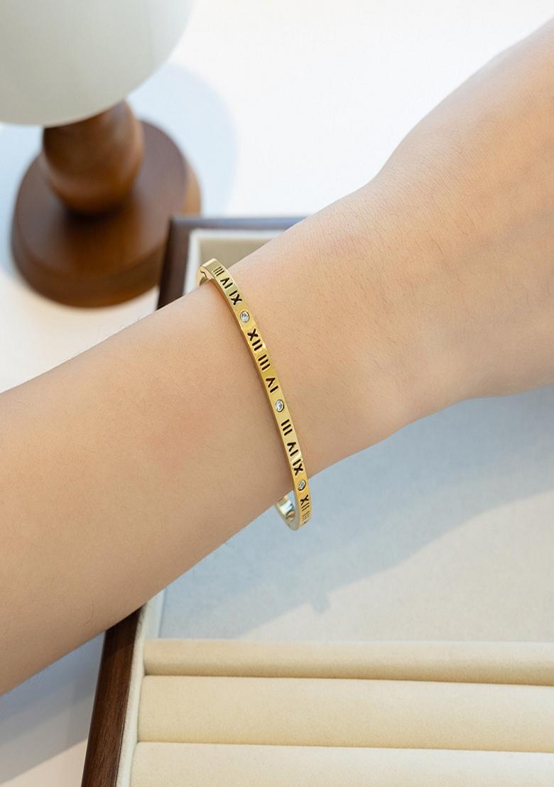 Gold Platedroman Numeral Bangle Bracelet