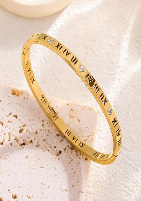 Gold Platedroman Numeral Bangle Bracelet