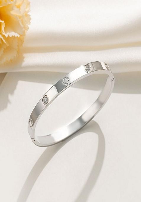 Silver Plated Clover And Zircon Bracelet