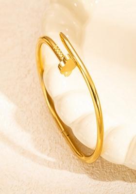 Gold Plated Nail And Clover Bangle Bracelet