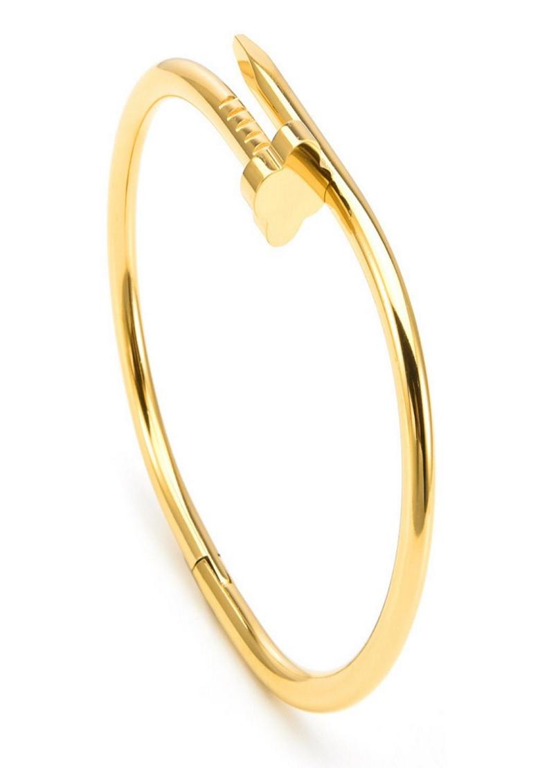 Gold Plated Nail And Clover Bangle Bracelet
