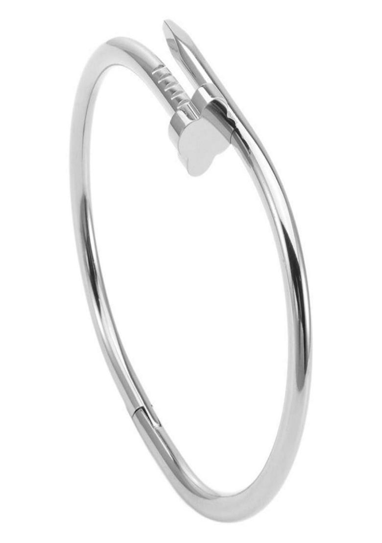 Silver Plated Nail And Clover Bangle Bracelet