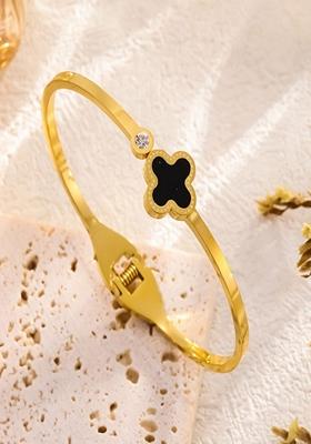 Gold Plated Clover And Zircon Bangle Bracelet