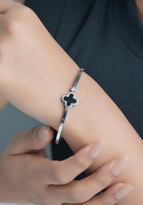 Silver Plated Clover And Zircon Bracelet