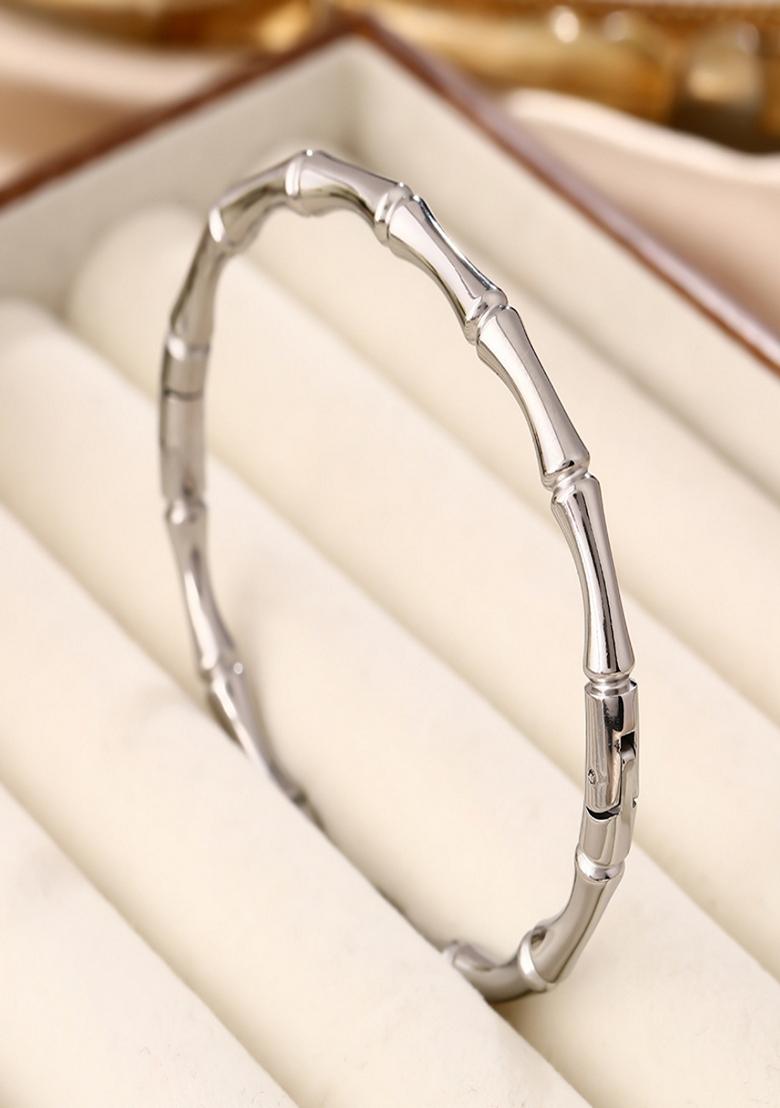 Silver Platedbamboo Design Bangle Bracelet