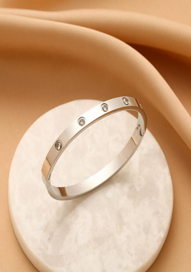 Silver Plated Zircon Bangle Bracelet