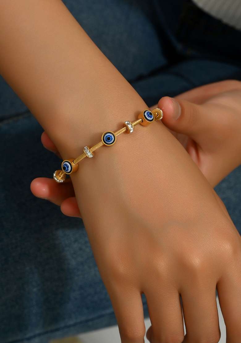 Blue Evil Eyes Rhinestone Beads String Bracelet - Indya
