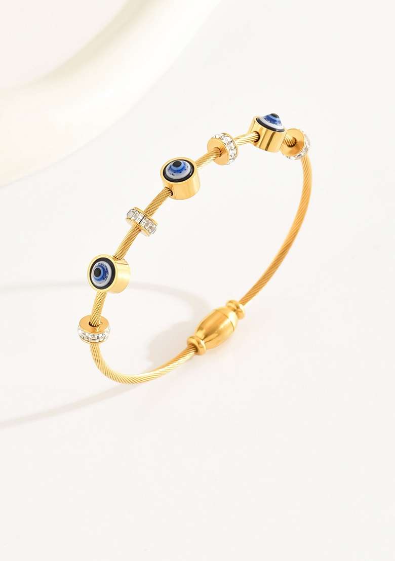 Blue Evil Eyes Rhinestone Beads String Bracelet - Indya